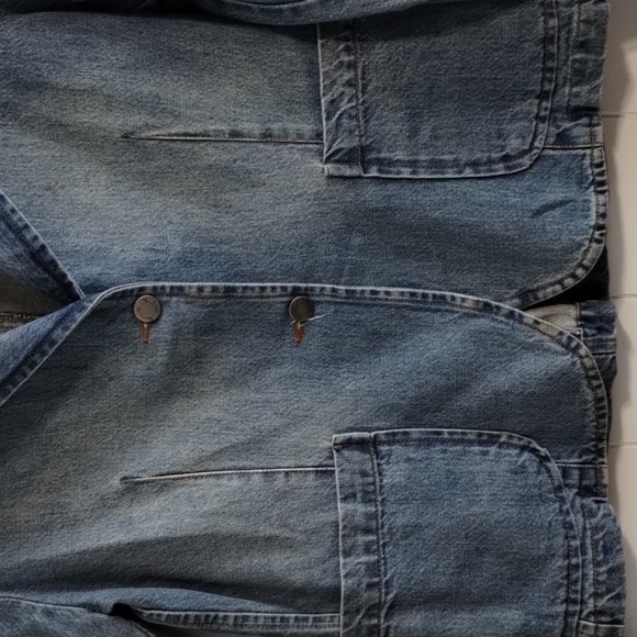 Rustic Denim Two Button Fitted Jean Jacket Blazer Vintage Medium Pockets - Picture 4 of 7